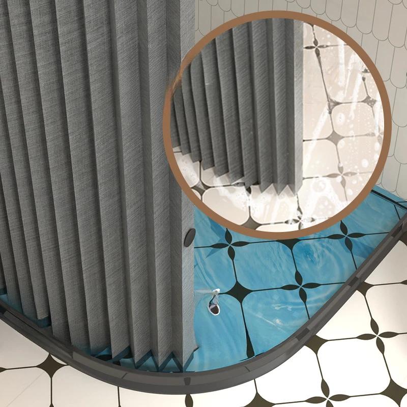Non Perforated Corner Magnetic Folding Invisible Shower Curtain in Bathroom Waterproof and Mold Resistant, Thickened Shower Room