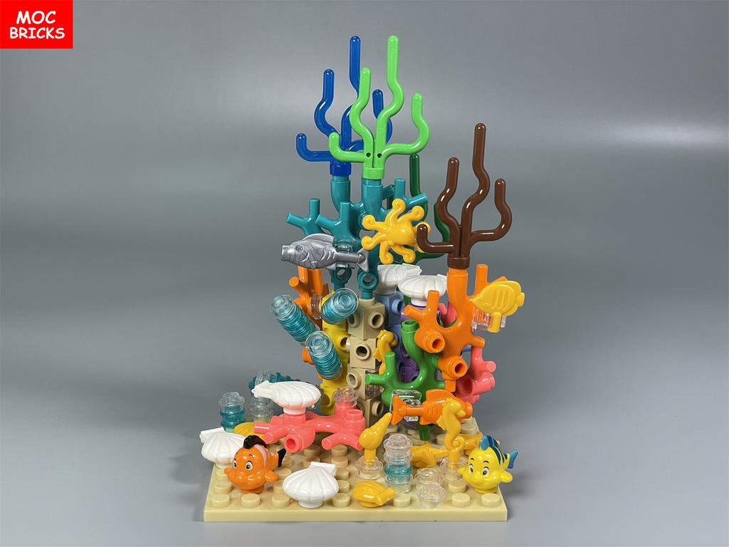 MOC Bricks Ocean Animals Sea water plants Seal Starfish Coral Shell Toys For Children Educational Building Blocks Plastic Toys