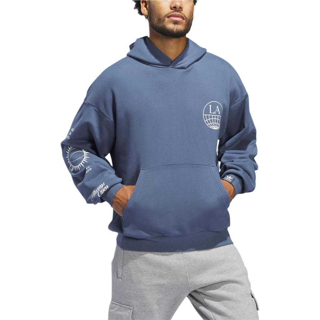 adidas Originals La To The World Grafická Módní Sportovní Mikina s Kapucí Unisex Mikiny Inkoustově Modrá Bílá JI6956