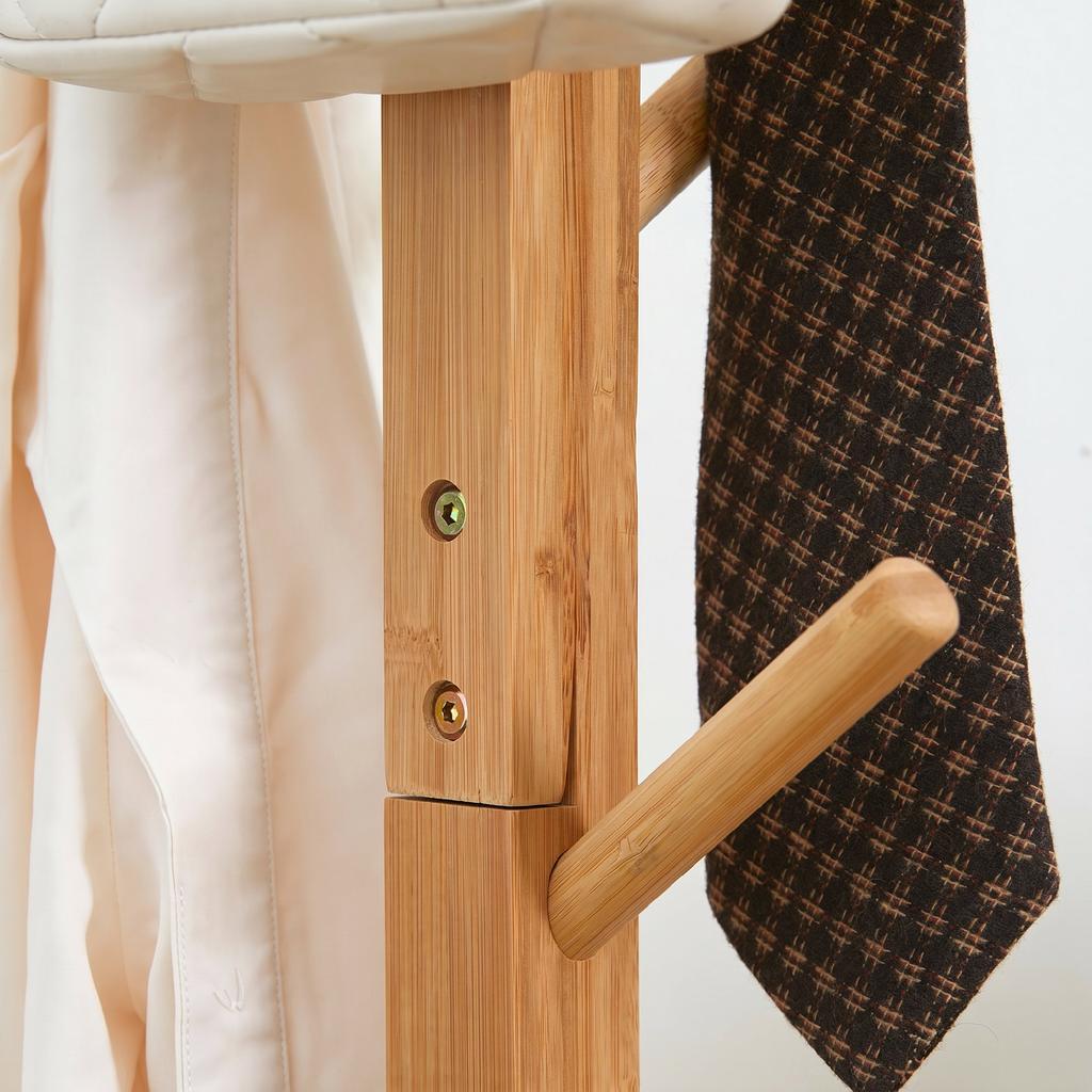 Bamboo Coat Rack, Clothes Rack, 8 Hooks, Natural Wood