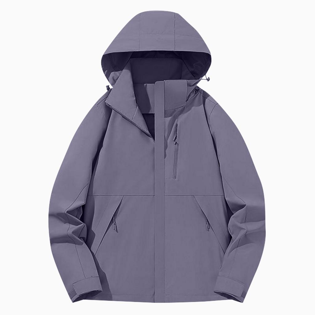 Women Solid Stripe Rain Jacket Outdoor Plus Waterproof Hooded Raincoat Windproof