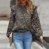 Chic Women Autumn O Neck Printed Flying Sleeve Pleated Blouse Commuter Fragmented Temperament Shirt