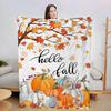 Thanksgiving Flannel Blanket - Maple Leaf & Pumpkin Design Throw for Sofa Decoration