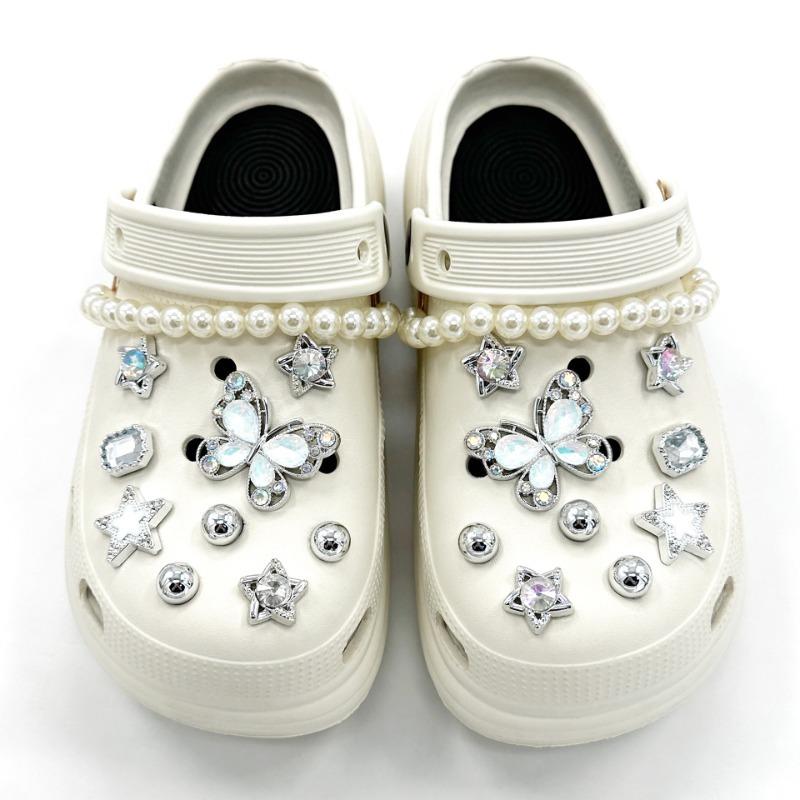 20 szt. Modny Zestaw Ozdób do Butów Akcesoria Klamra do Butów z Dziurkami Diament Motyl Gwiazda Perła Łańcuszek DIY Dekoracje na Buty Prezent dla Dziewczynek