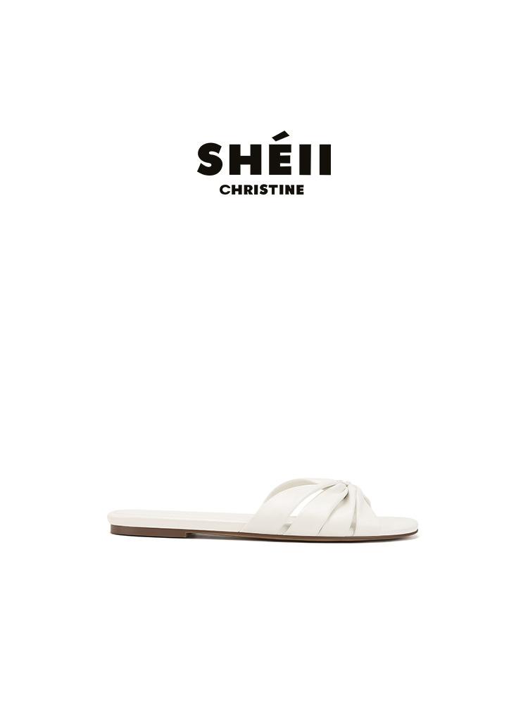 

Leather version~ Su Yinyin s same square-headed lambskin pleated flat-bottomed slippers, women s cool slippers, summer wear 40