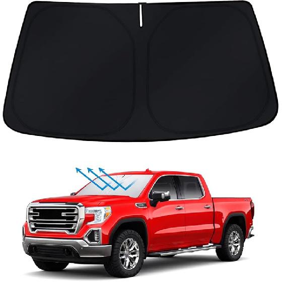 Holographic Reflective Car Windshield Sun Shade Compatible With GMC Sierra 1500 2500 HD 3500 HD 2014-2018, Foldable Reflective Window Sunshade For UV