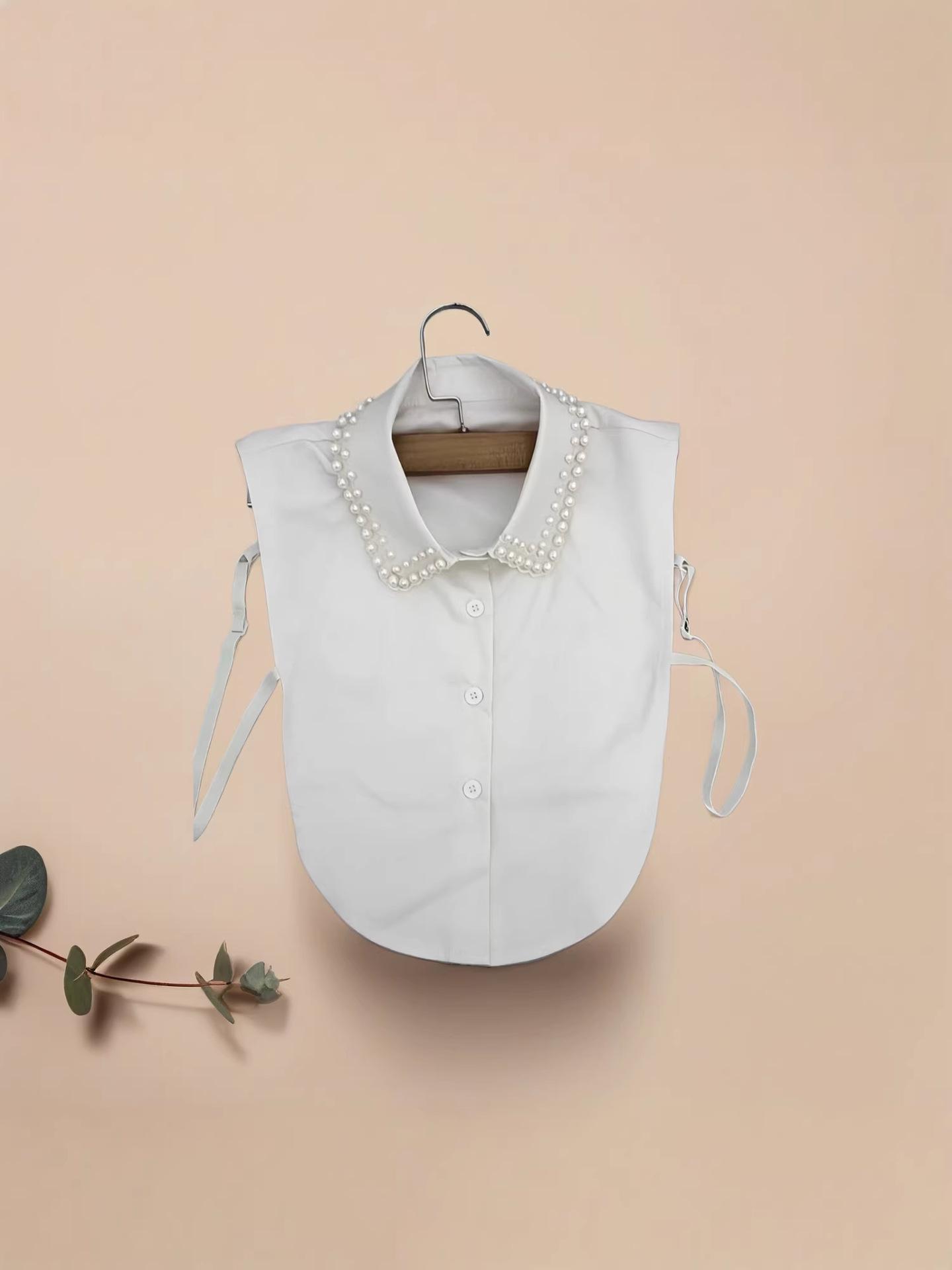 Хлопковая декоративная съемная воротничок рубашки, украшенная жемчугом One Size белый