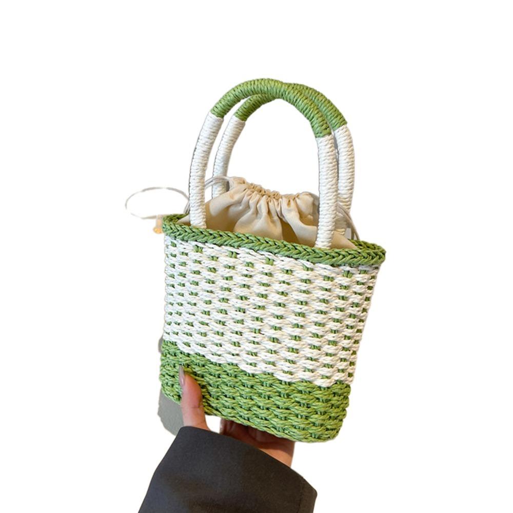 Large Capacity Weave Straw Bag Colorful Patchwork Striped Handbag Simple Beach Bag  Woman Girls