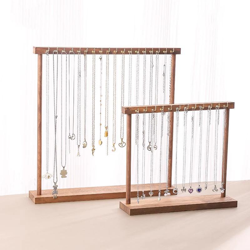 Solid Wood Retro Walnut Necklace Display Stand - Luxury Jewelry Storage for Live Room & Window Display