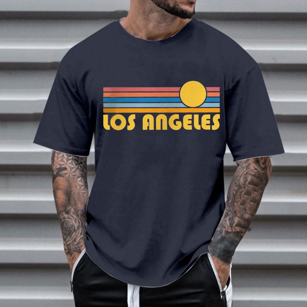 Men's Crew Neck Letter Printed Short Sleeve Fashion Cotton Top Versatile T-Shirts Men’s