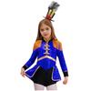Girls Circus Drummer Costume Long Sleeve Sequined Bodysuit Fringe Epaulet Shoulder Mini Top Hat Accessory
