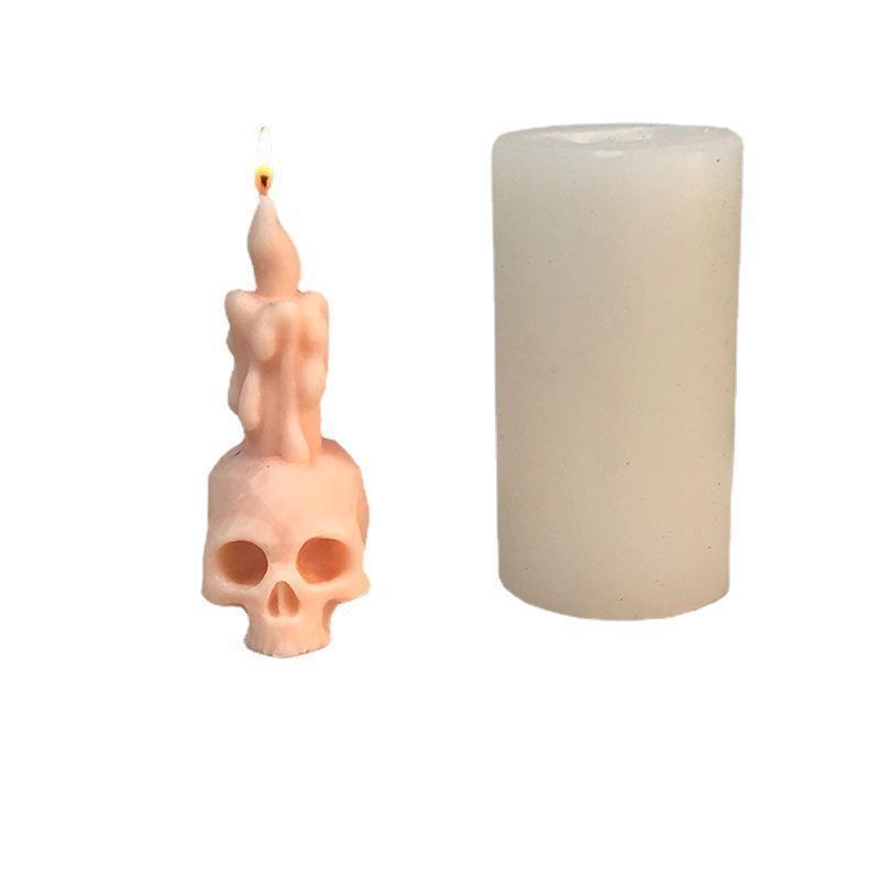 3D Skull Candle Mold Halloween Skeleton Head Holding Candles Silicone Molds