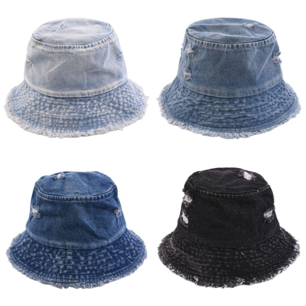 Washed Denim Denim Bucket Hat Large Brim Sun Protection Hat Personalized Basin Hat  Beach