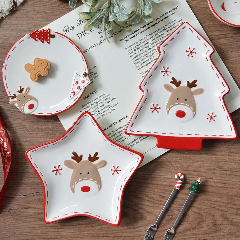Christmas Day Style Ceramic Dinner Plate Snowman Bells Separator Plate Santa Claus Small Bowl Mug Christmas Ornaments Gifts