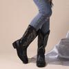 V-mouth Western Women's Cowboy Boots Embroidered Riding Boots Large Size Autumn and Winter Retro Medium Tube Square Head Sleeve Knight Boots