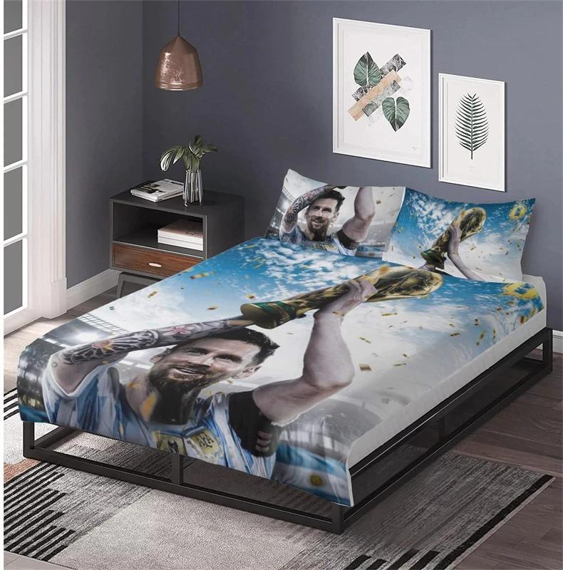 Youth football star 3D bed sheet ultra-fine fiber down duvet cover, football club bedding set, 1 zipper down duvet cover and 2 f