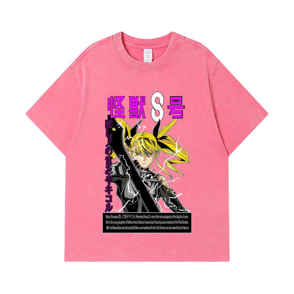 275 GSM Washed T-shirts 100% Cotton Kaiju No 8 V14 Kikoru Print Unisex Heavy Cotton T Shirt