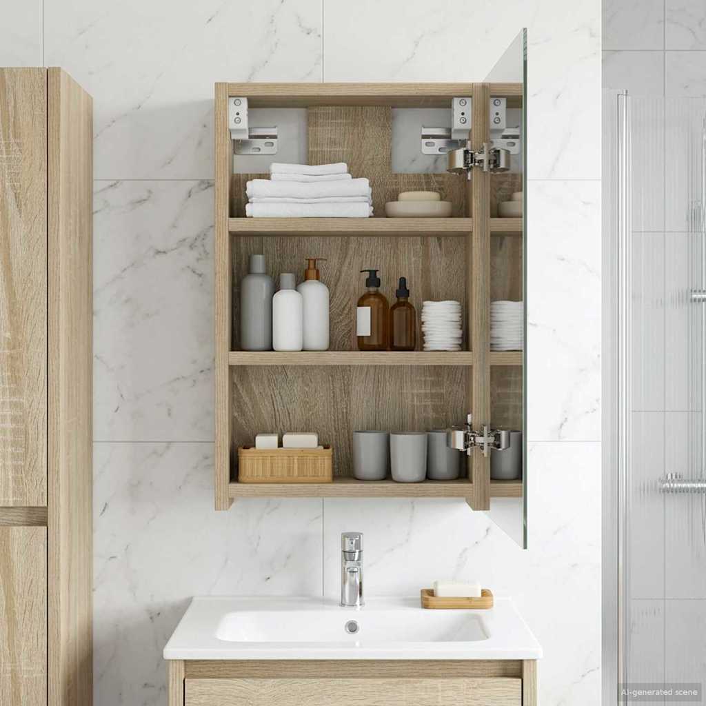 Bathroom Mirror Cabinet with Door Sonoma Oak 30 x 10.5 x 50 cm