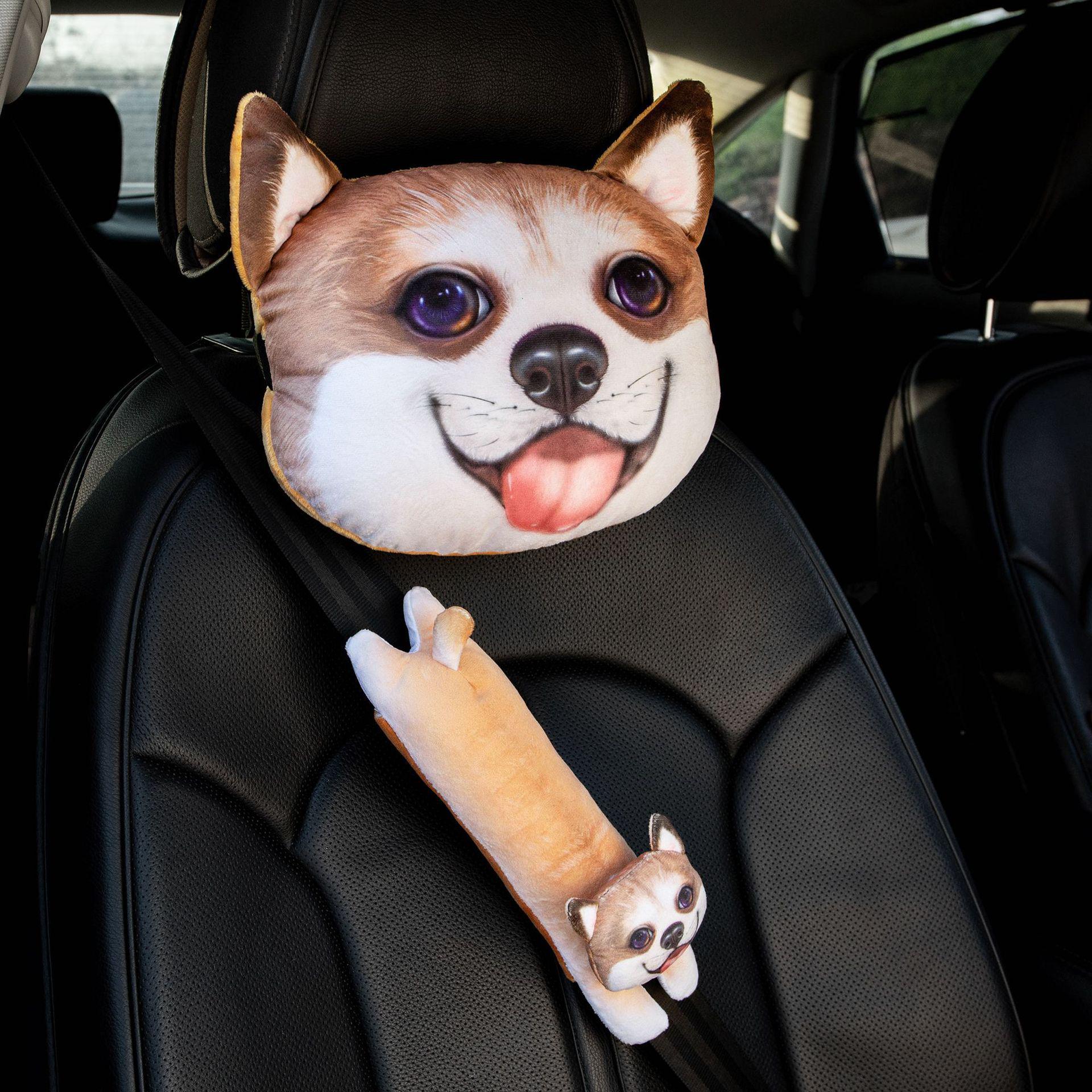 

Подушка для шеи автомобиля Милая мультяшная подушка для шеи для автомобиля Креативный подголовник в виде двух голов сибирской лайки Уникальная подушка для поддержки шеи в автомобиле One Size