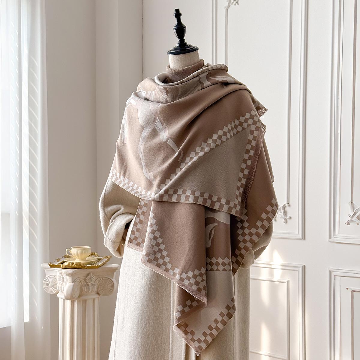 

Elegant Women S Winter Double-Sided Animal Jacquard Pashmina Shawl - Thick Warm Cold-Resistant Windproof Scarf