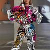 Europe And The United States New Fashion Leisure Sports Hooded Flower Print Sweater Set