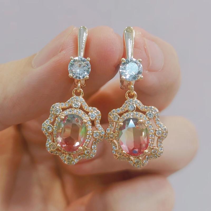 Geometrische Zirkonia Tropfen Ohrringe für Frauen 2023 Neue Mode Gold Farbe Hochzeit Engagement Party Schmuck Zubehör