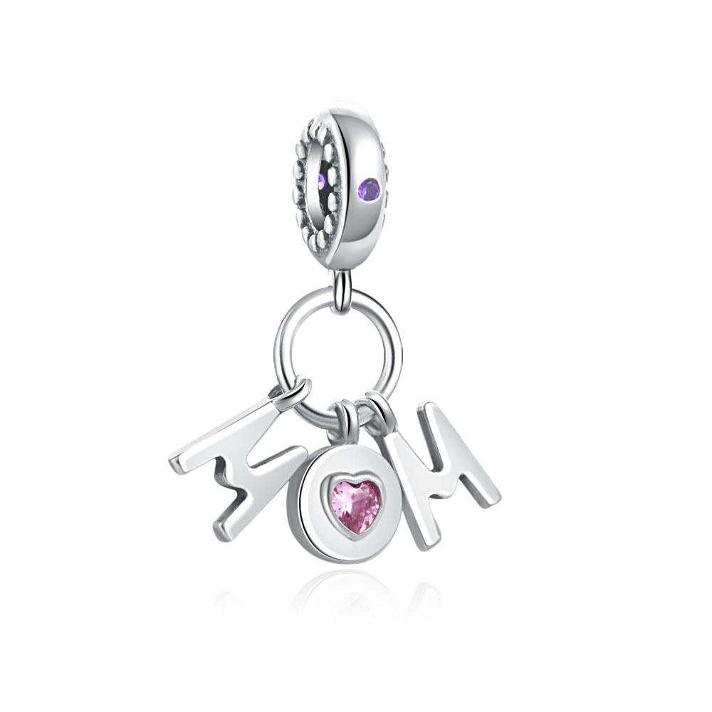 925 Silver Mamma Rosa Hjärta Berlock Hänge Original DIY Kvinnors Utsökta Armband Smyckestillbehör Morsdagspresenter