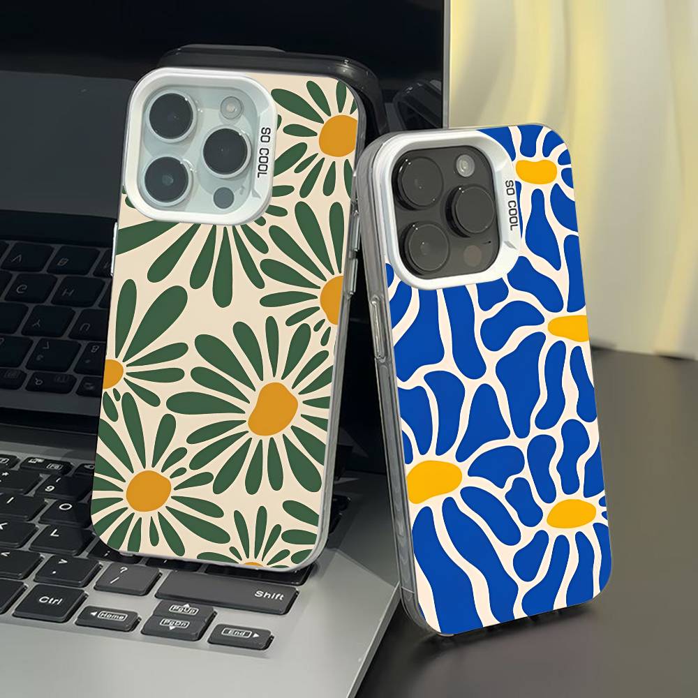 Retro Daisy Floral Summer Trendy phone case for iPhone 17 17Air 16 15 14 13 12 11 Pro Max Plus Colorful Silver