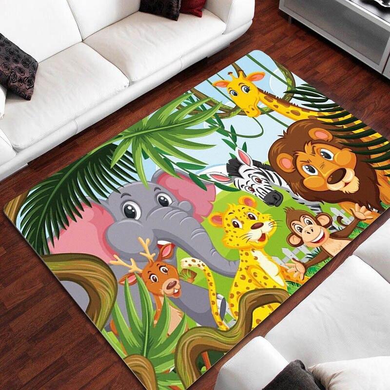 Vivid Cartoon Safari Animal Pattern Non Slip Floor Mat Durable Stain Resistant Kids Play Rug for Home Nursery Decor