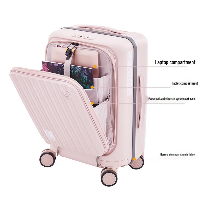 CROWN Zipper Aluminum Frame Front-Opening Travel Suitcase
