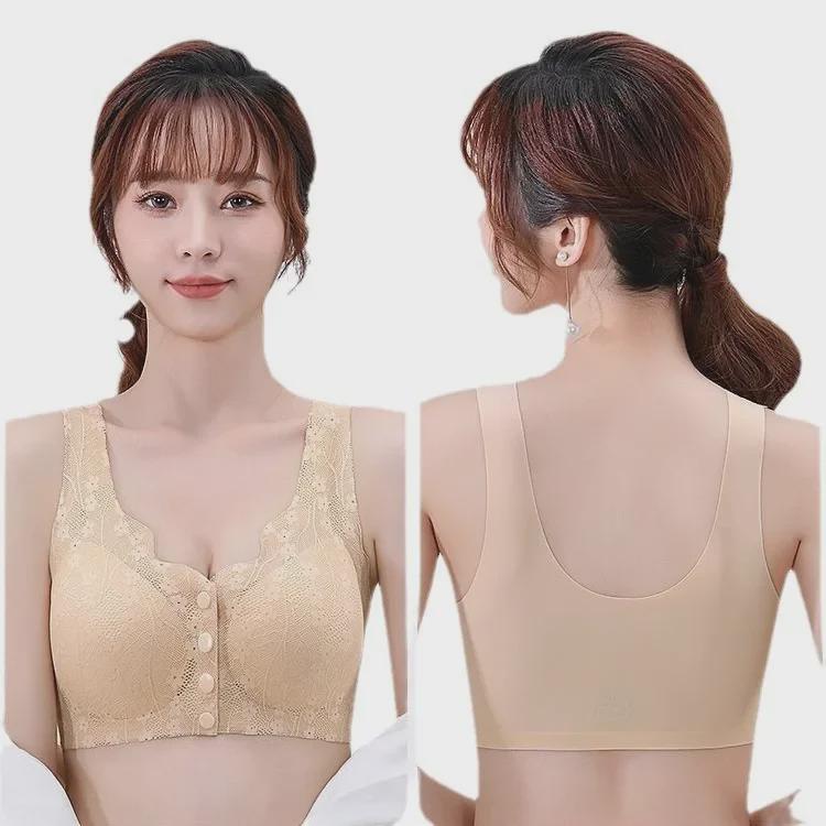 Nahtloser BH im Westenstil mit Schnalle vorne für Frauen mittleren Alters und ältere Frauen – ohne Stahlring, große Größe