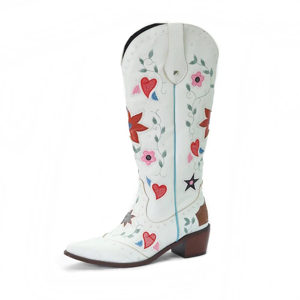 Fashion Vintage Womens Embroidered Long Boots