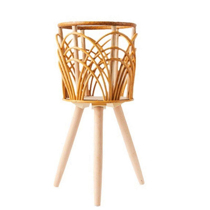 Good-Rattan Indoor Plant Stand Straw Woven Flowers Pot Holder Stool With Legs Floor Planter Baskets Rack Wooden Plant Shelf B Du