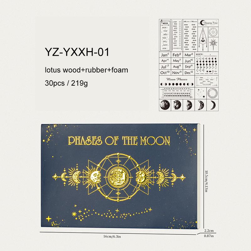 JIANWU Moon Phase Star Series Vintage Time Moon Landscape Material Collage Wooden Stamp Creative DIY Journal Stationery