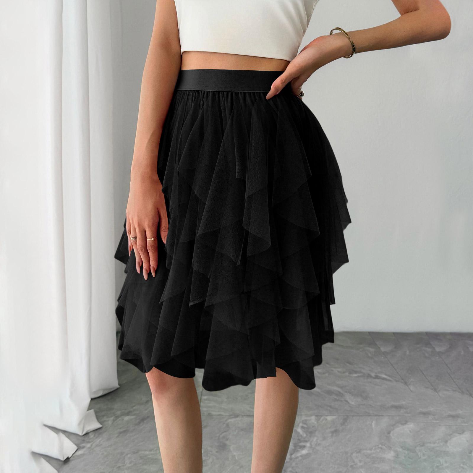 

Женская Модная Цветная Сетчатая Юбка с Высокой Талией А-силуэта Пышная Юбка Юбка-торт Милая Балетная Полуюбка XXL чёрный