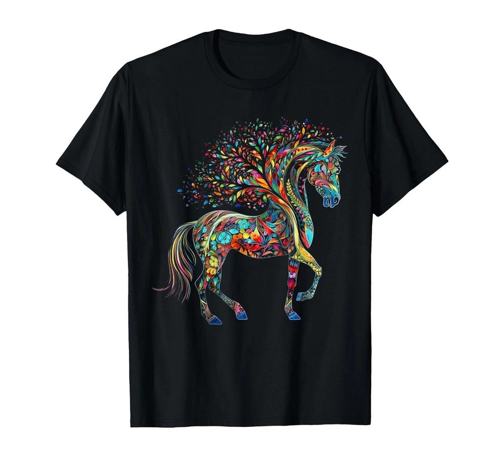 Horse Artwork Tree Colourful Animal Horse T-Shirt