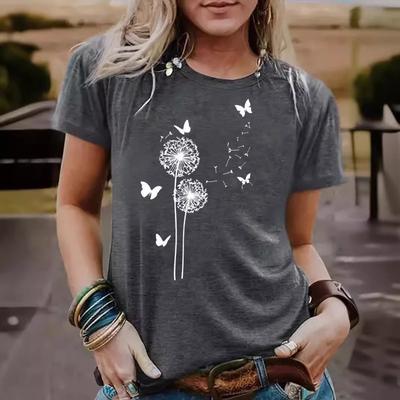 Women's Dandelion Patterned Round-neck Short-sleeved Casual and Fashionable T-shirt