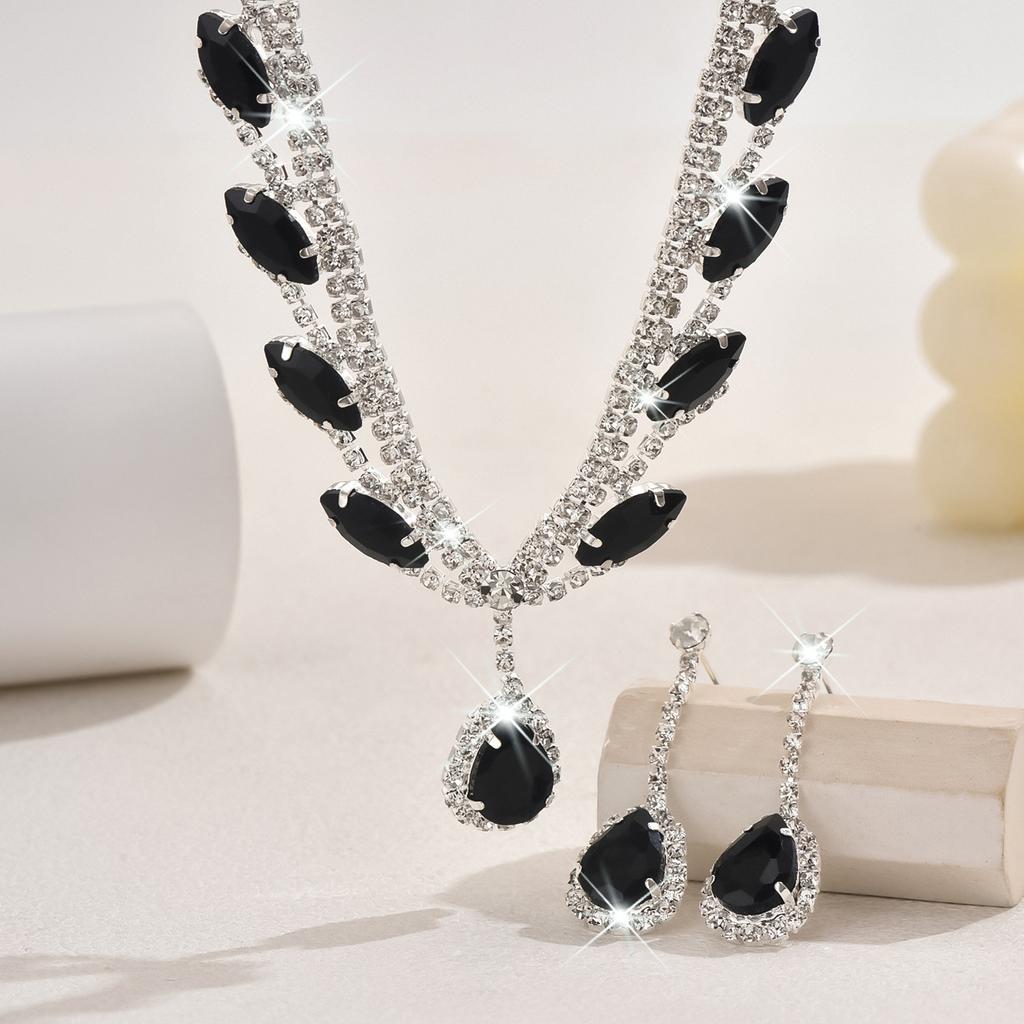 Crystal Necklace Earrings for Women Water Drop Pendant Wedding Bride Jewelry Accessories