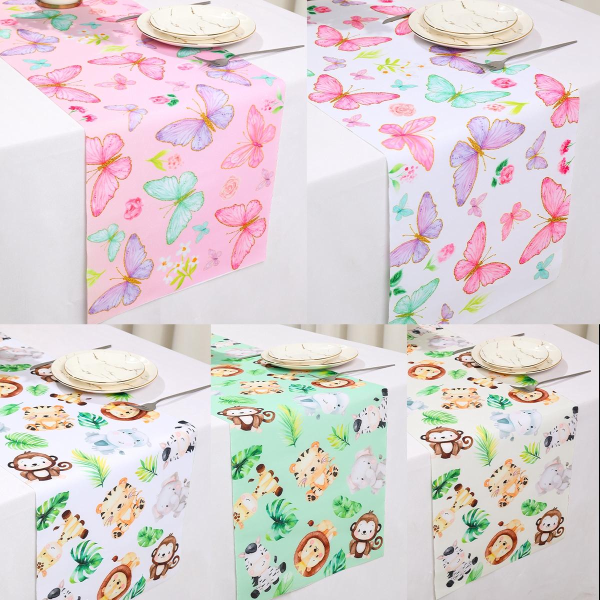 

Jungle Animal Table Runner Butterfly Table Runner Birthday Party Decoration Girls Boys Baby Shower Wedding Party Decoration