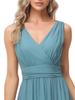 European & American Women’s Chiffon A-Line Evening Dress with Double V-Neck, Sleeveless Design, Slit, and Elastic Waist.