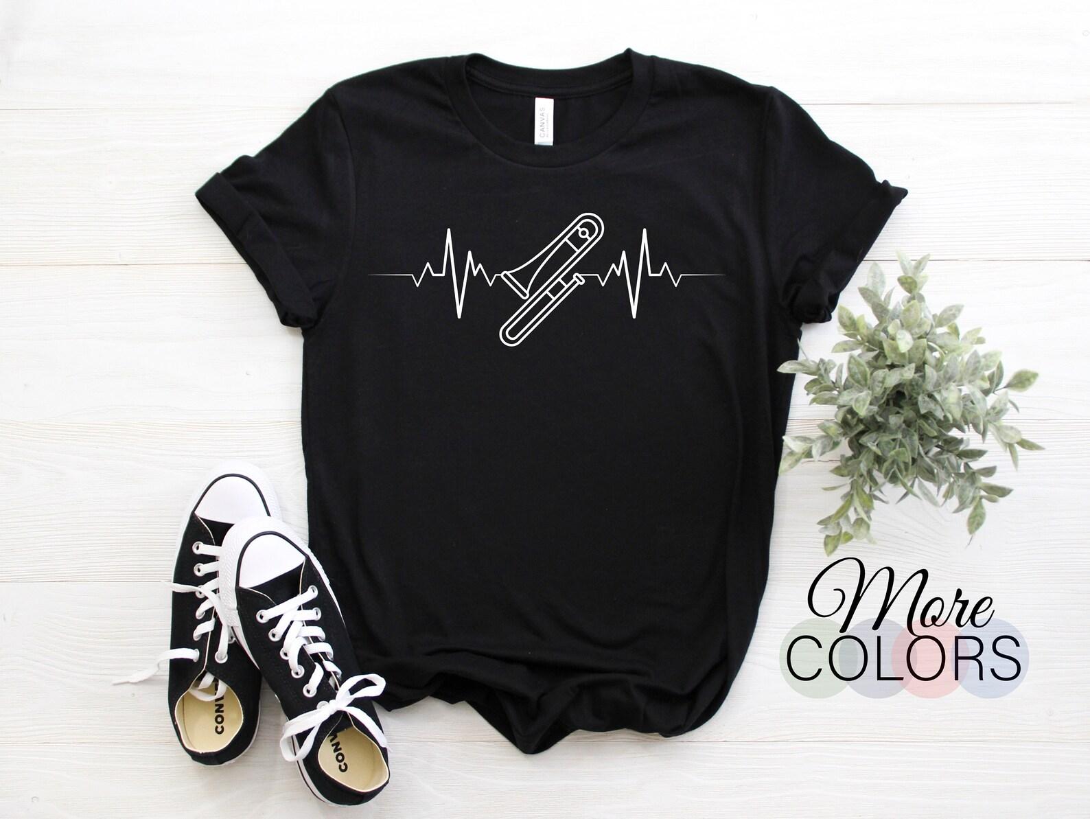 Trombone Pulse Heartbeat Player Band Gift T-Shirt, Perfect Christmas Birthday TShirt Present Who Play Trombone Music Instrut Graphic Tees 100