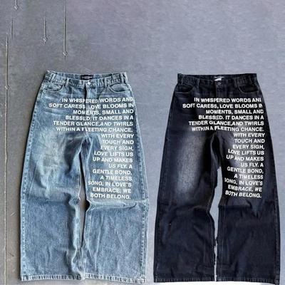 ZYLLO Y2K Jeans Vintage American Pattern Letter Jeans Streetwear Gothic Harajuku Hip Hop Men Women Fashion Casual Wide Leg Jeans