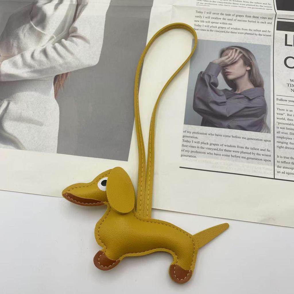 Leather Sausage Dog Charm: Cute Puppy Pendant for Women's Handbag, Trendy Keychain Accessory