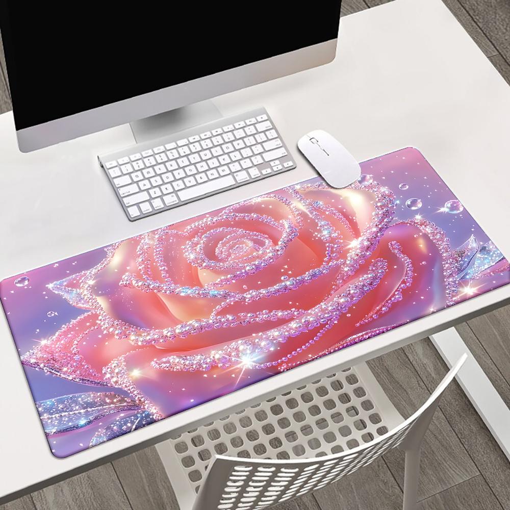 Pink Diamond Rose Mousepad XXL Extended Gaming Keyboard Mat NonSlip Desk Pad for PC Laptop Office Gamer Accessories