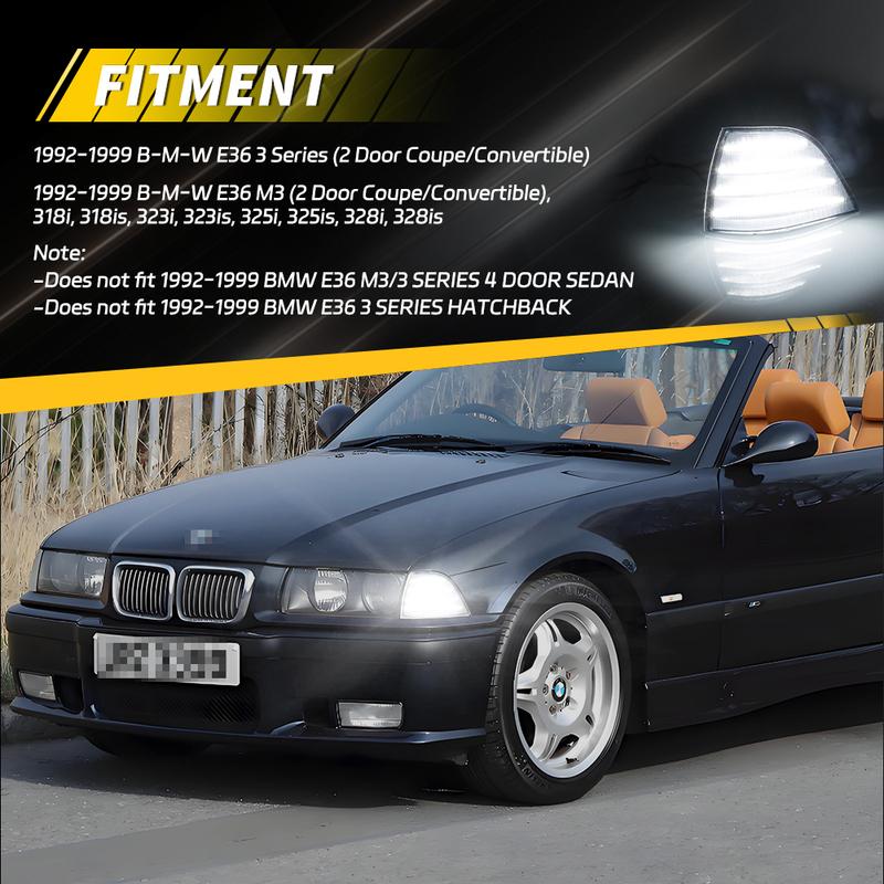 2X Front Corner Parking Light Turn Signal Light W/LED For 1992-1999 BMW 318i/318is/325i/325is/328i/328is/M3/323i/323is E36 Coupe