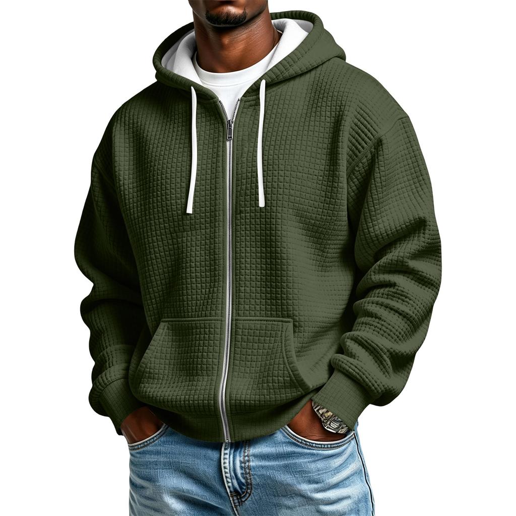 Men's Knit Zip-Up Hoodie Casual Color Hooded Sweatshirt for Winter