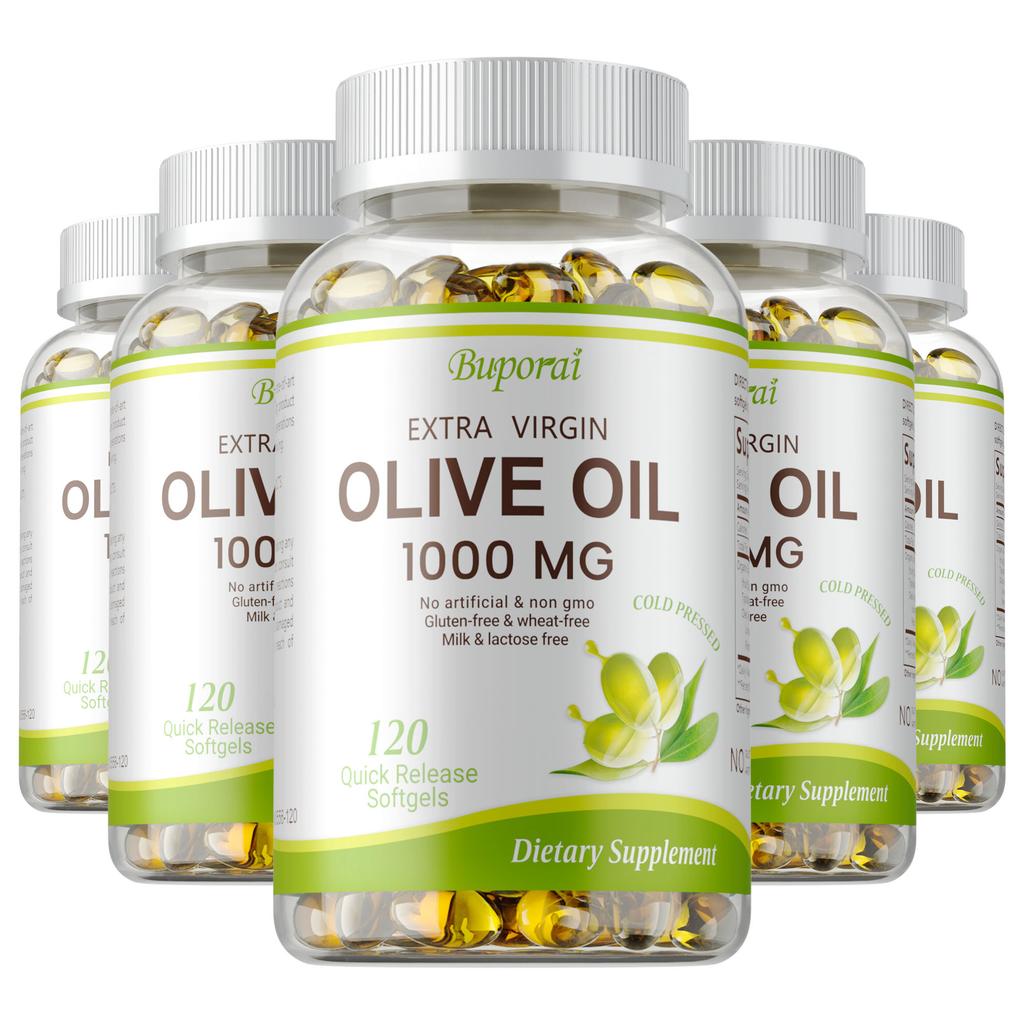 Kapseln mit nativem Olivenöl extra, 1000 mg, natürliche pflanzliche Ernährung, Immununterstützung, für Erwachsene geeignet.