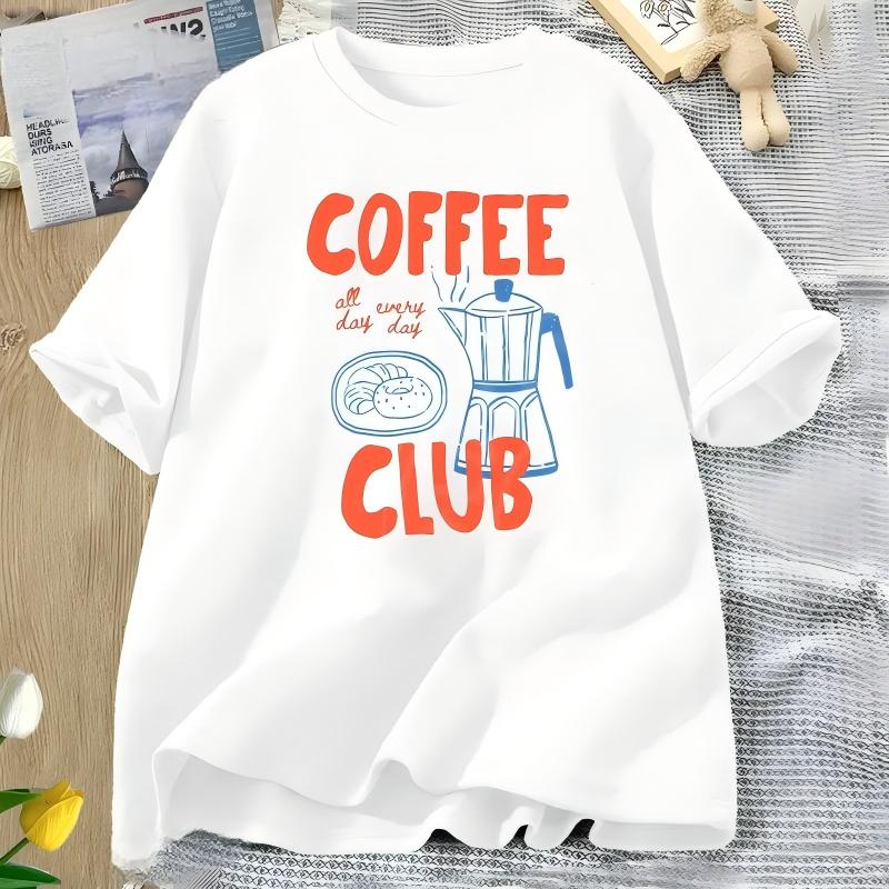 Coffee Club Graphic TShirt Coffee Lover Gift Tee All Day Every Day Moka Pot Graphic Summer Short Sleeve Women Streetwear Top S
