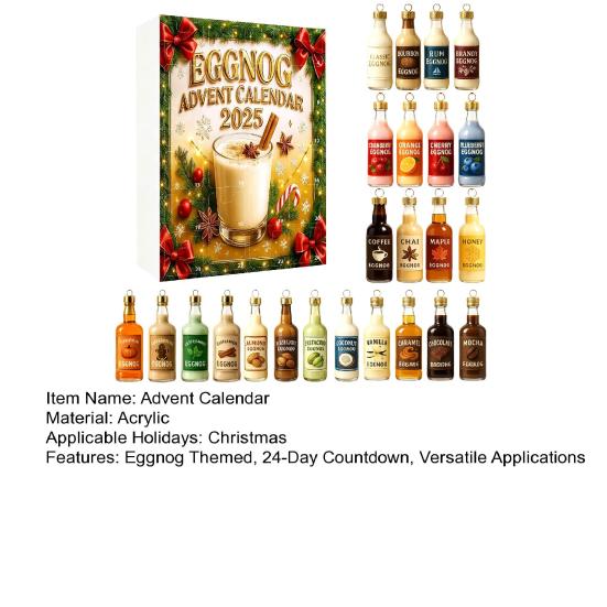 Eggelikør Adventskalender 24 Akryl 2D Eggelikørpynt Nedtelling til Jul Kalender for Festlig Hjemmedekor Julegave