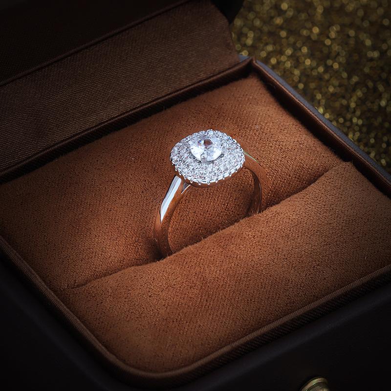 European and American Rings with Micro Set Zircon Silver Rings for Women  Platinum Luxury Imitation Diamond Rings